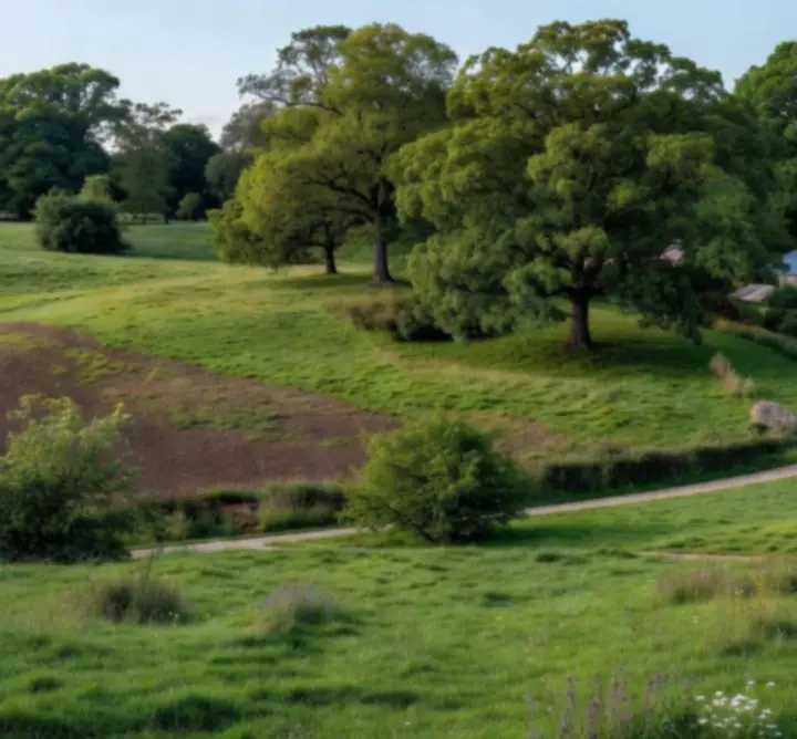 A sustainable rural landscape with fields and natural features